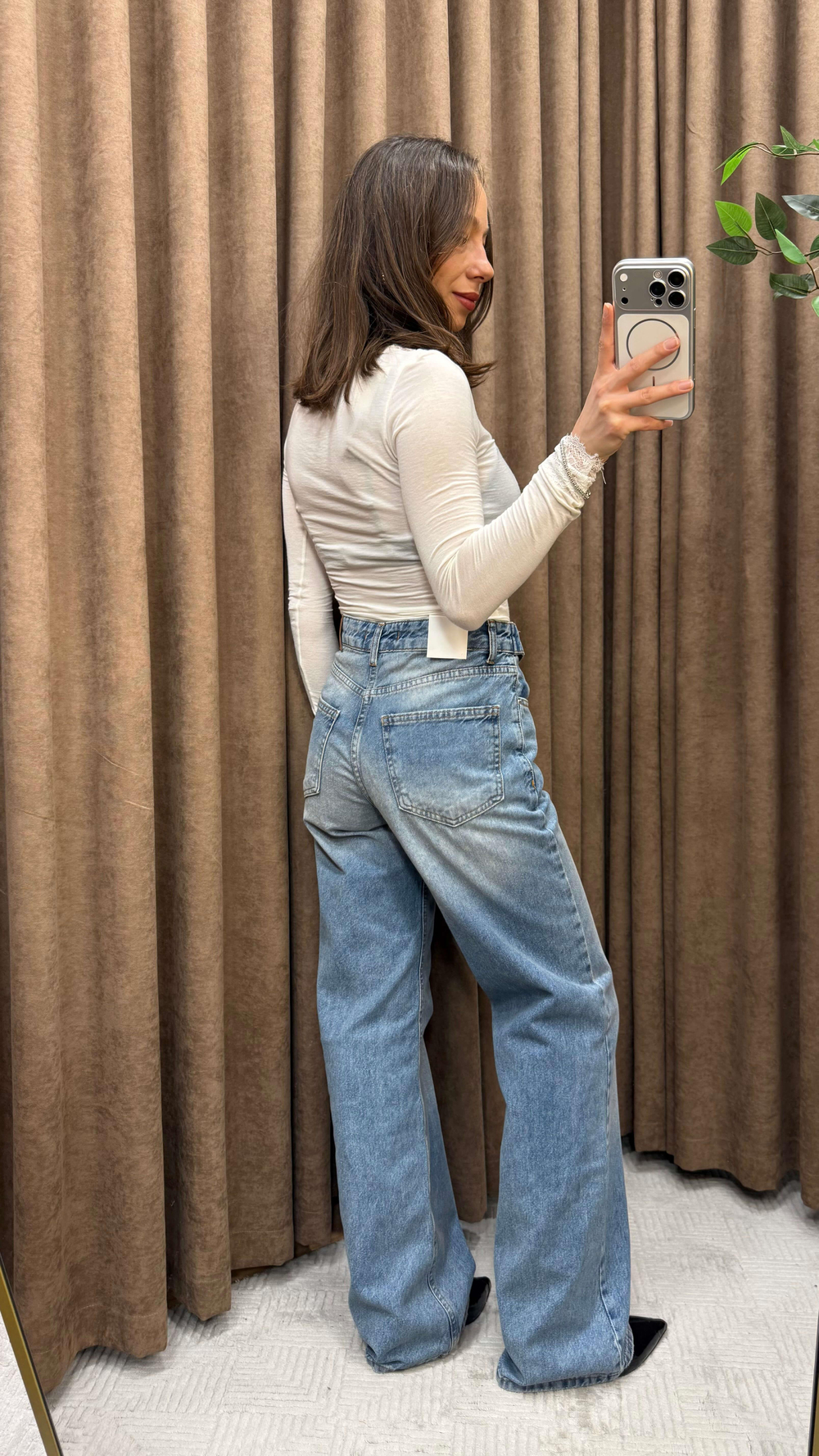 KOYU MAVİ WİDE LEG TASARIM JEAN