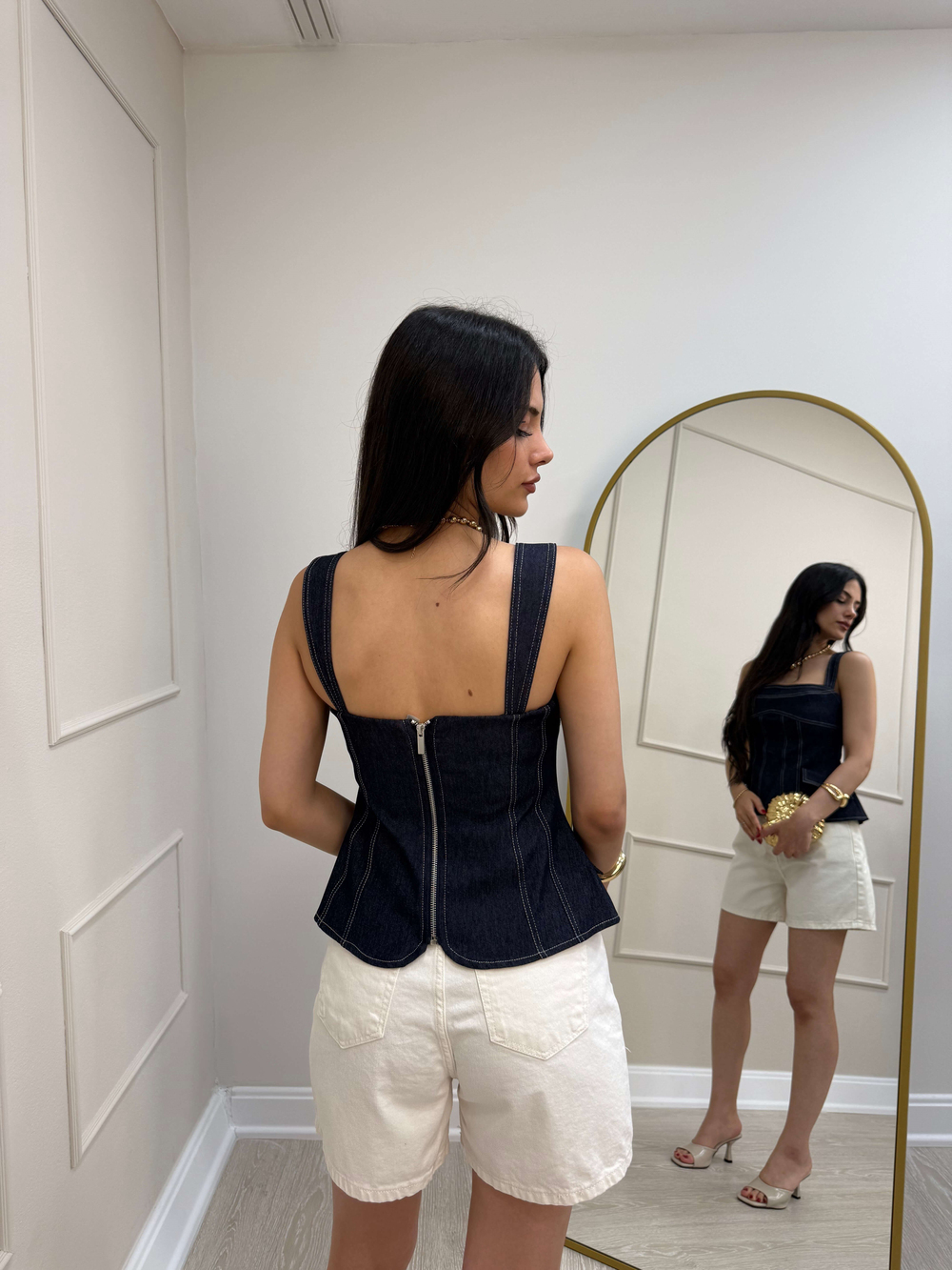 LACİVERT DENİM KORSE BLUZ