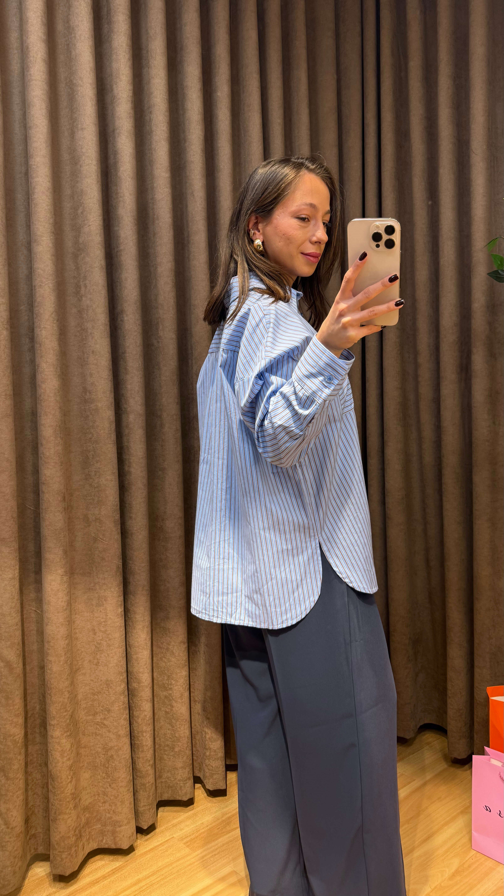 OVERSİZE ÇİZGİLİ GÖMLEK-MAVİ 