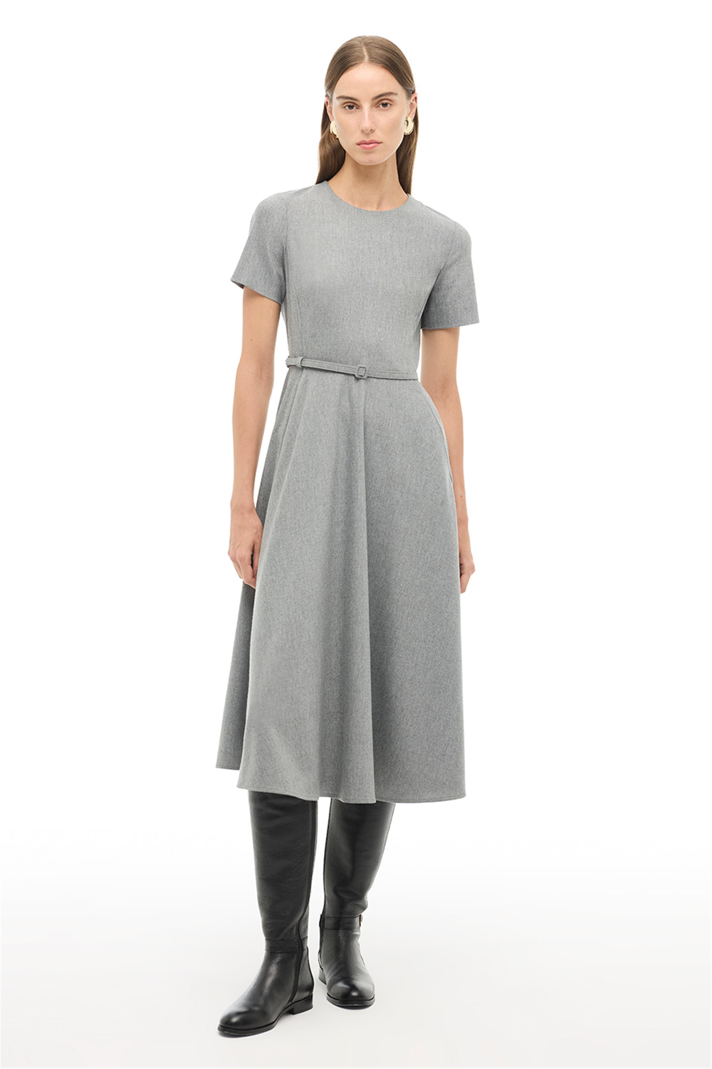 Gri Slim Fit Midi Elbise
