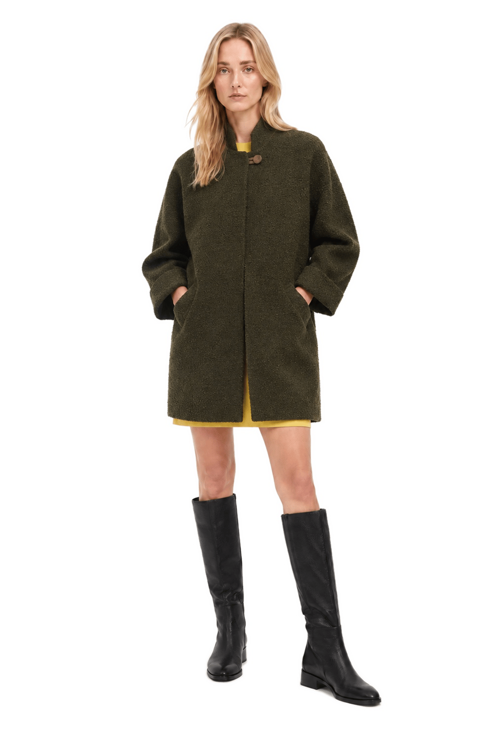 Haki Dik Yaka Oversize Kaban