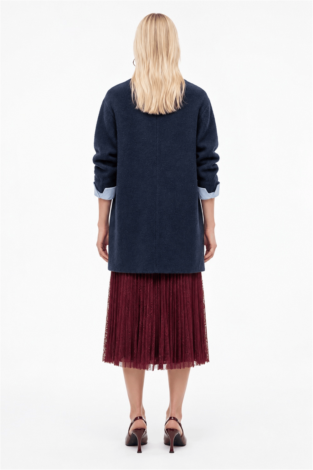 Lacivert Dik Yaka Oversize Kaban