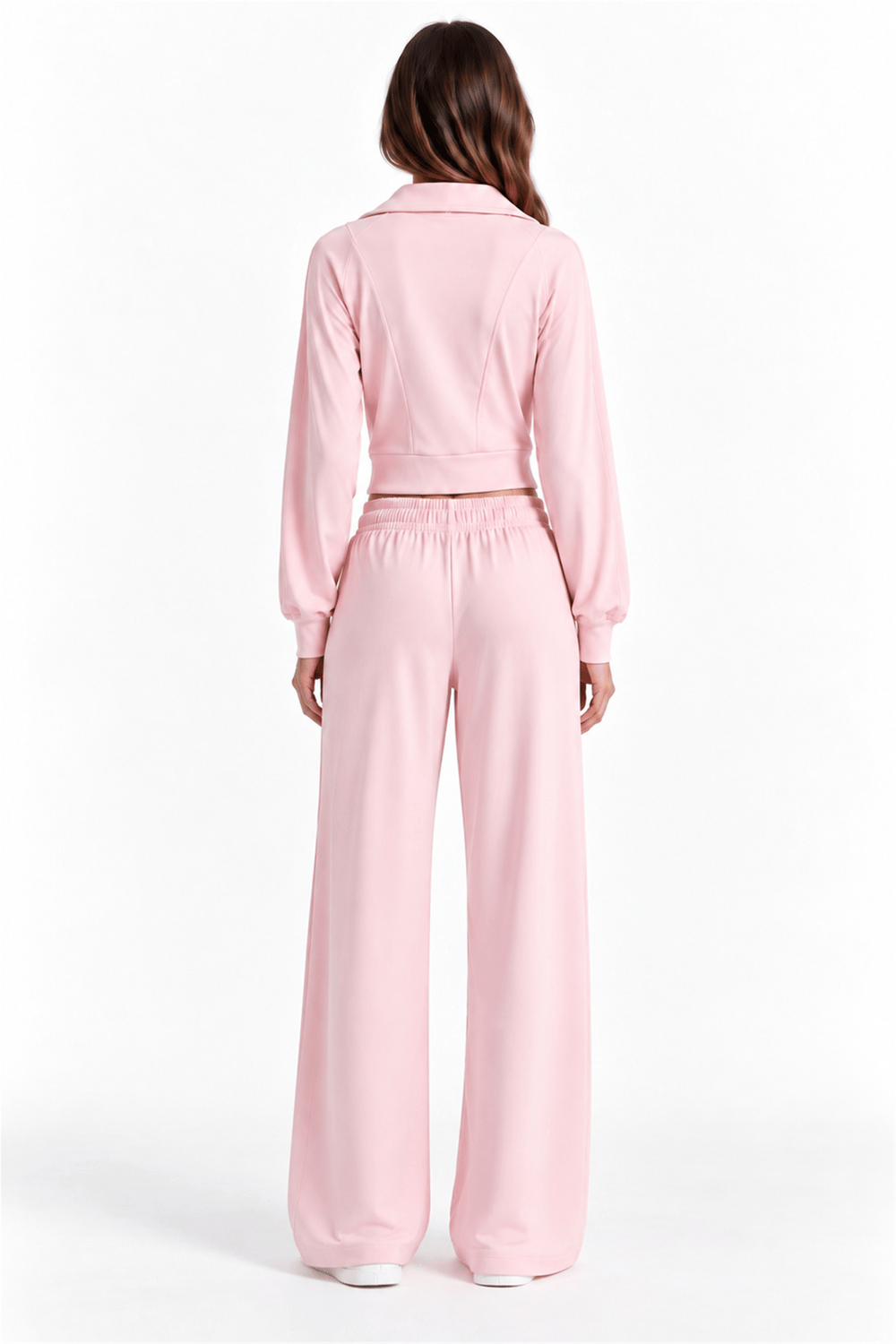 Pembe Fermuarlı Crop Eşofman Takımı