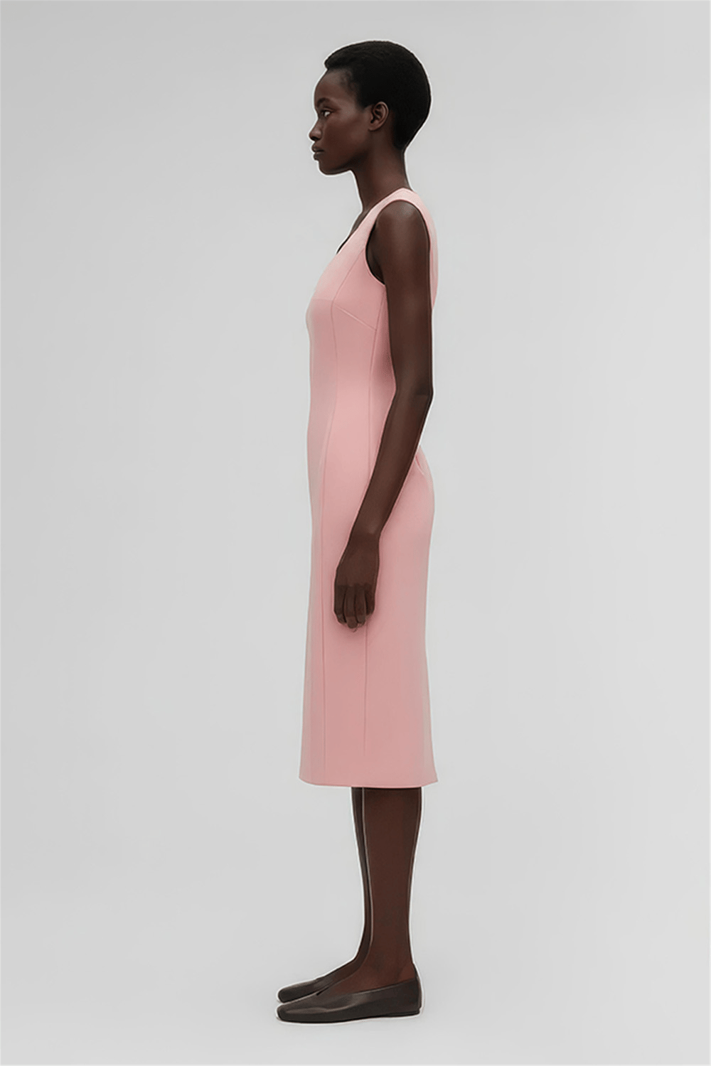 Pembe U Yaka Midi Elbise
