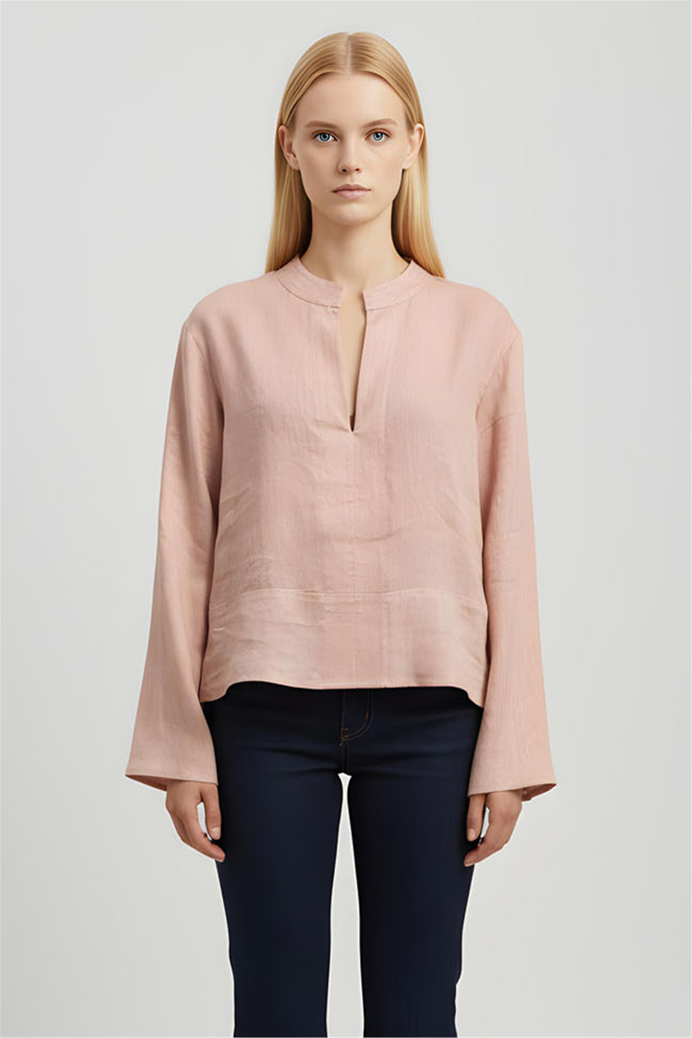 Pembe Yaka Detaylı Bluz