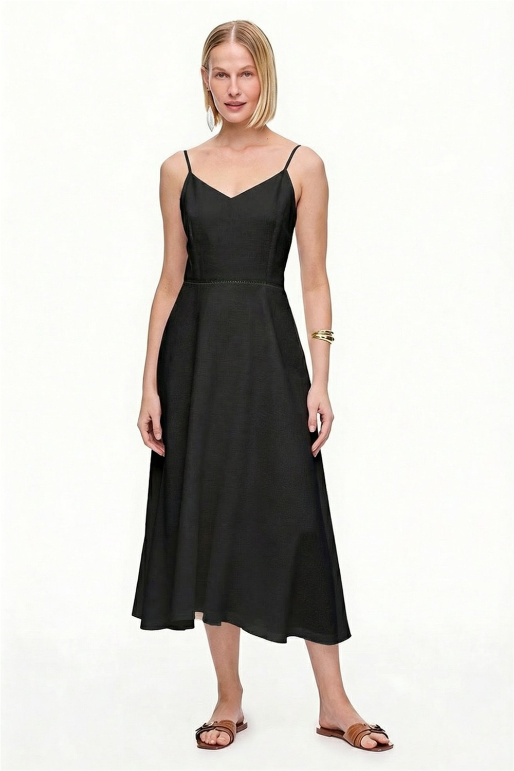 Siyah Holas Regular Fit Midi Boy Elbise