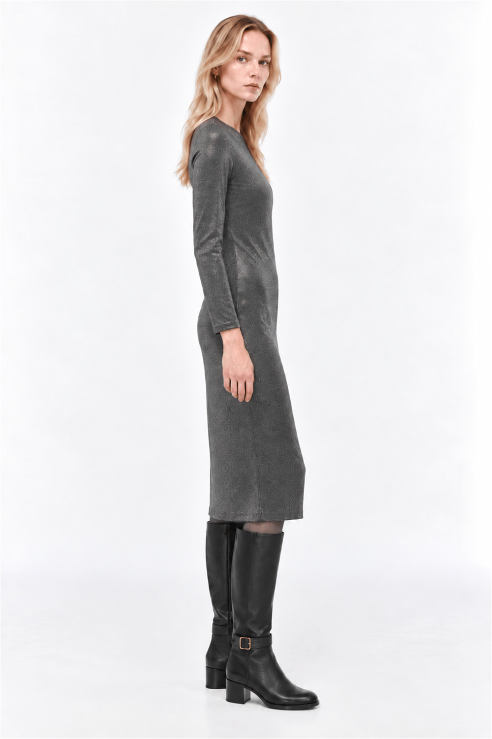 Siyah Slim Fit Midi Elbise