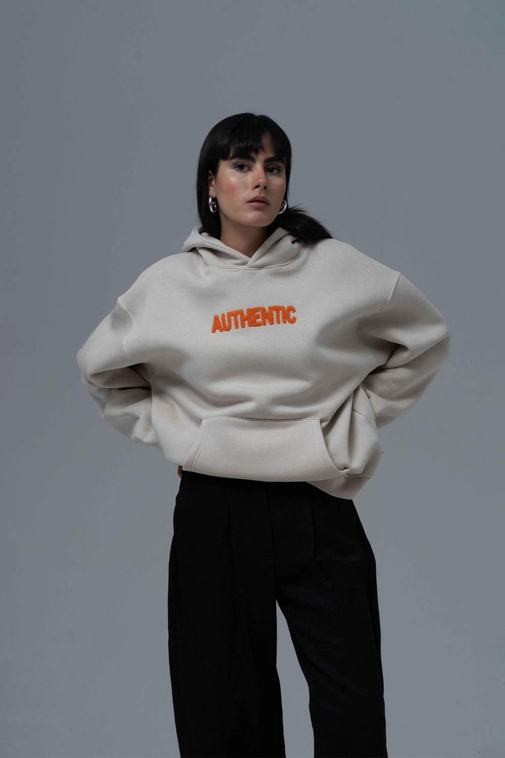 Authentic Oversize Sweatshirt Kadın Stone