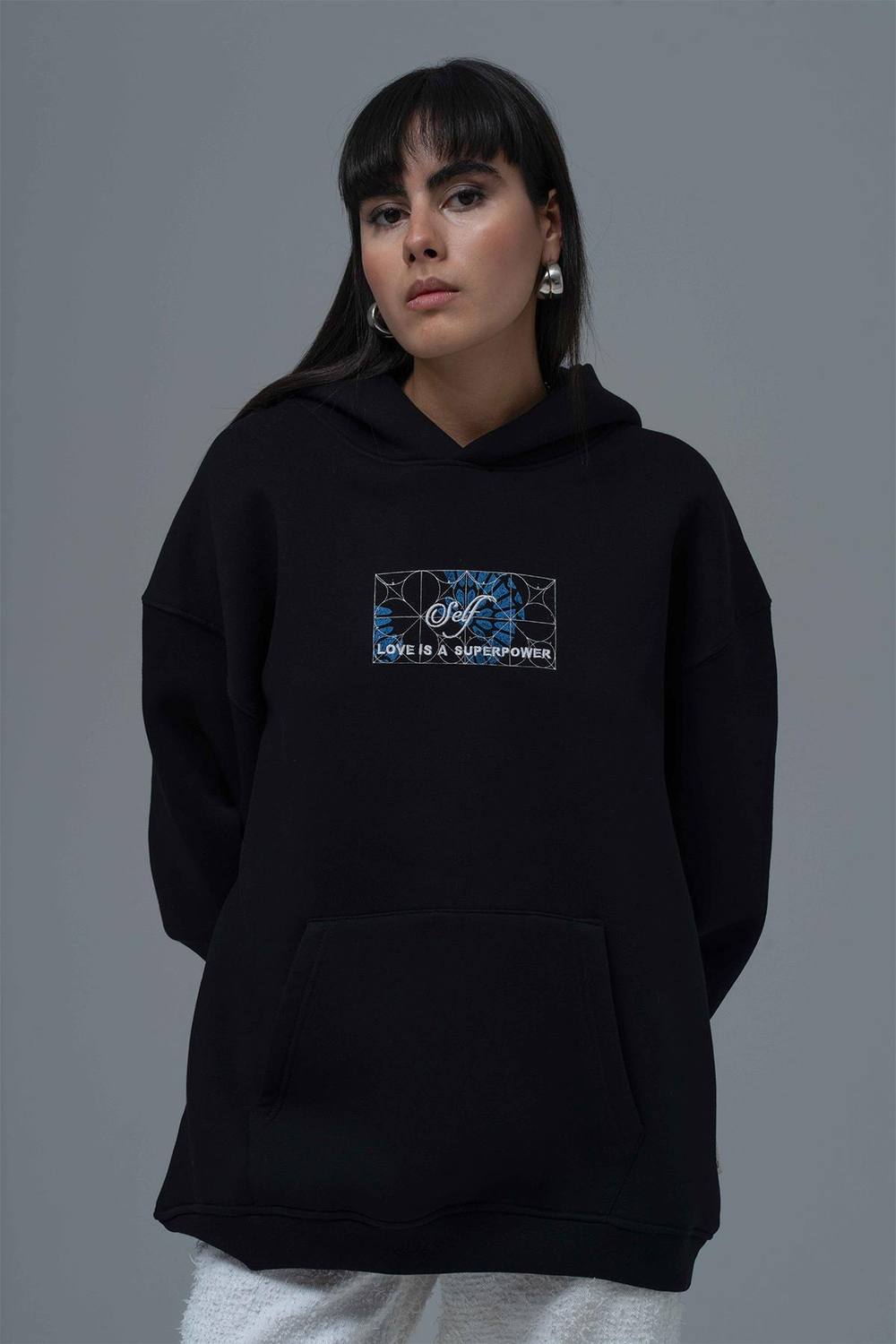 Be Good To Yourself Oversize Sweatshirt Kadın Siyah