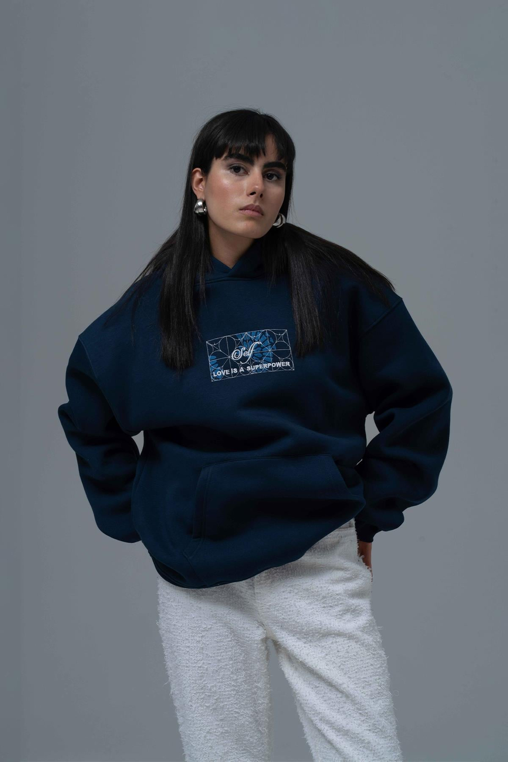 Be Good To Yourself Oversize Sweatshirt Kadın İndigo