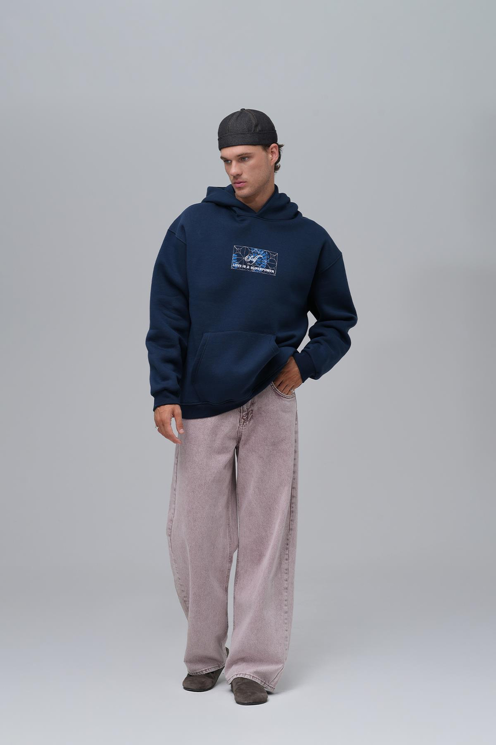 Be Good To Yourself Oversize Sweatshirt Erkek İndigo