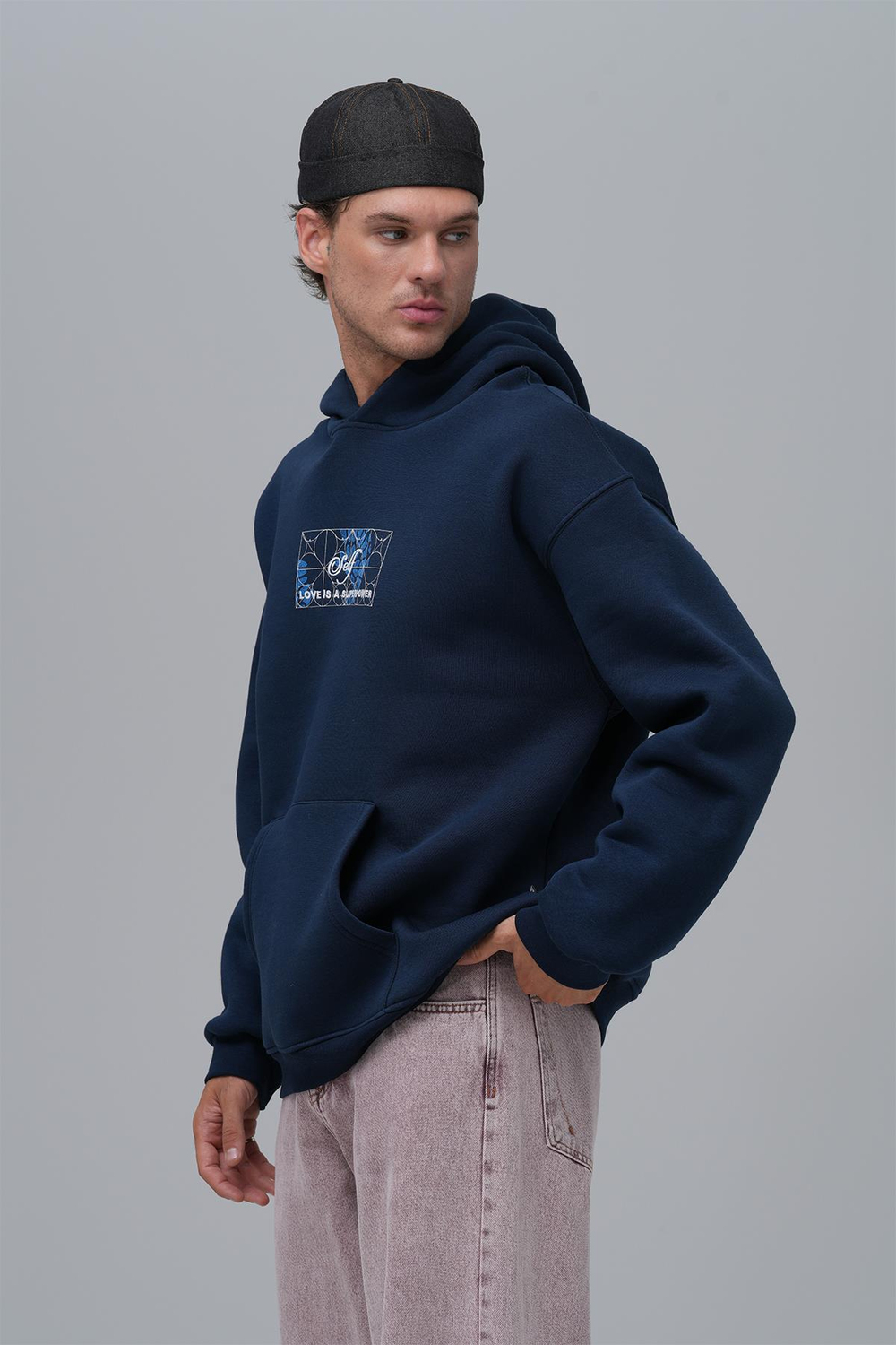 Be Good To Yourself Oversize Sweatshirt Erkek İndigo
