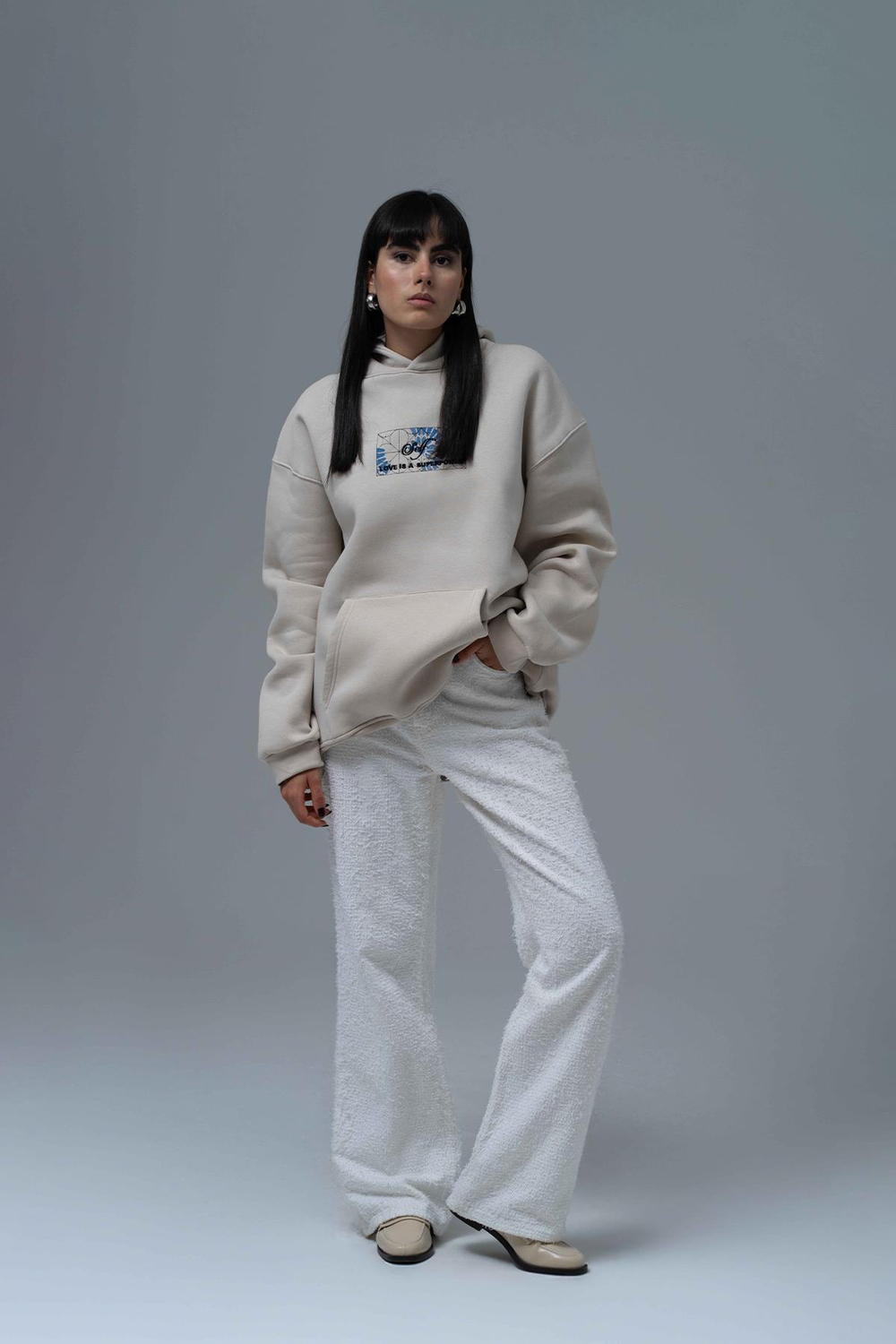Be Good To Yourself Oversize Sweatshirt Kadın Stone
