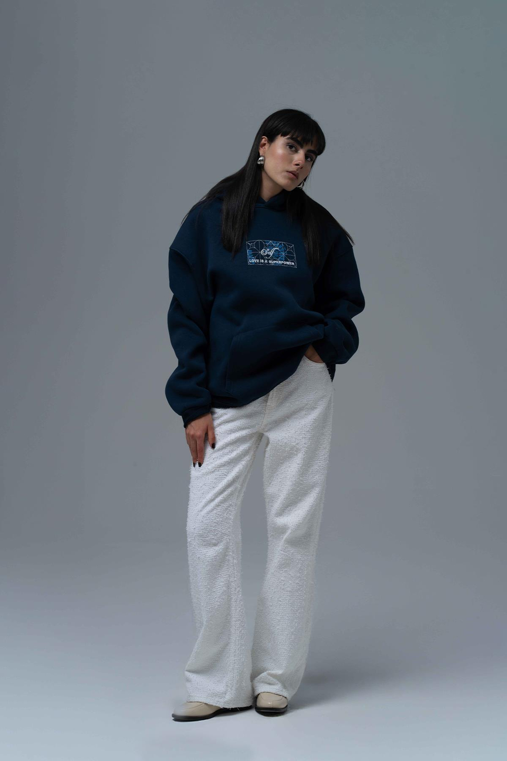 Be Good To Yourself Oversize Sweatshirt Kadın İndigo
