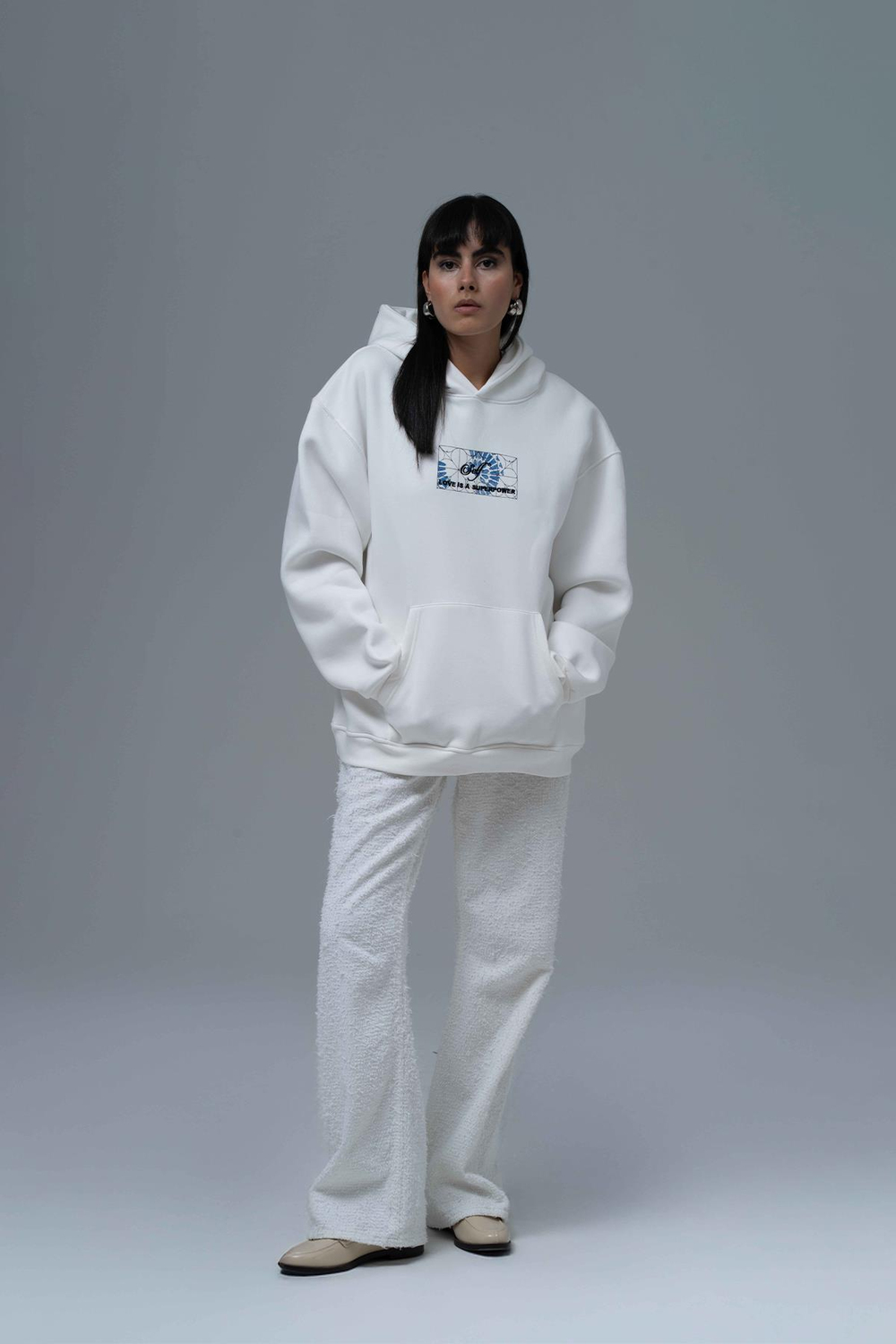 Be Good To Yourself Oversize Sweatshirt Kadın Ekru