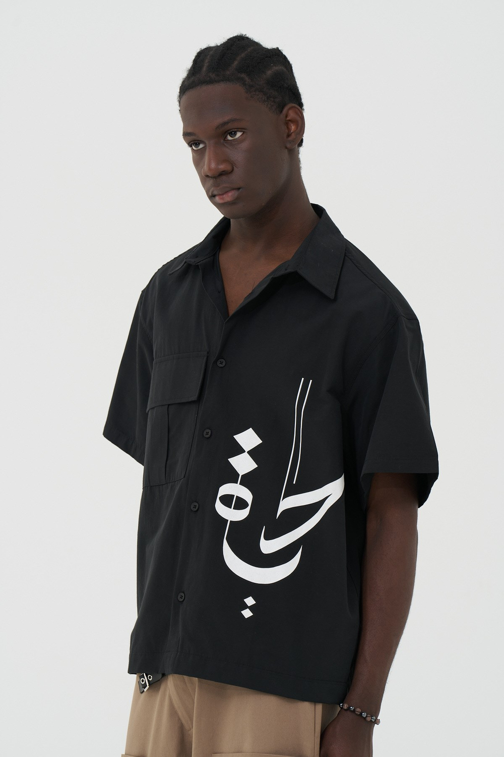Calligraphy Flow Oversize Erkek Gömlek Siyah
