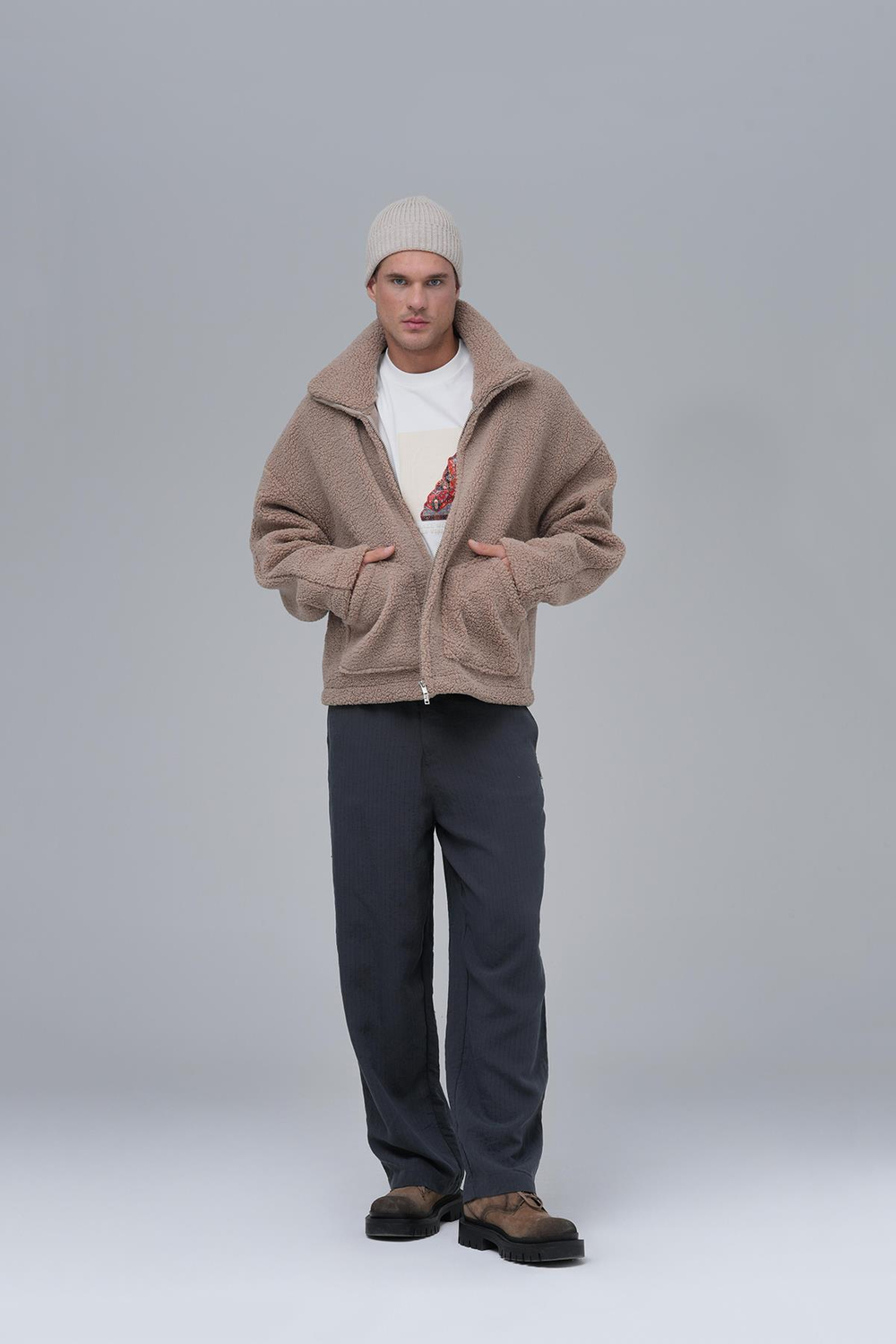 Classic Haven Oversize Welsoft Ceket Erkek Vizon