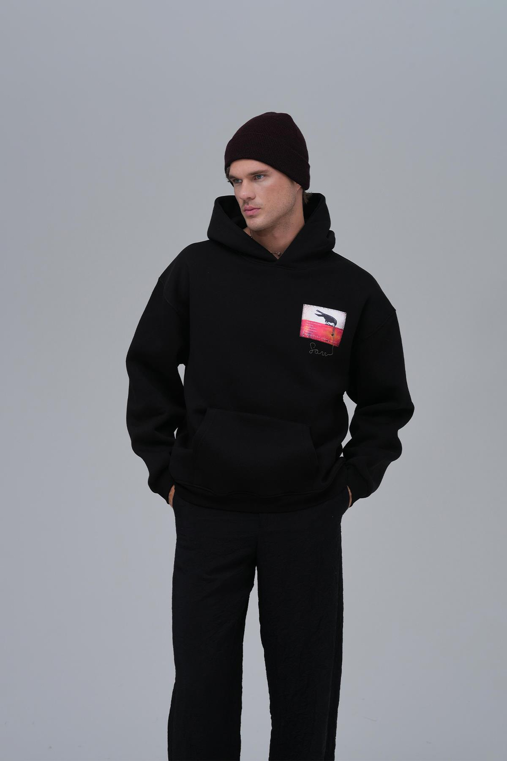Crow of Transformation Oversize Sweatshirt Erkek Siyah