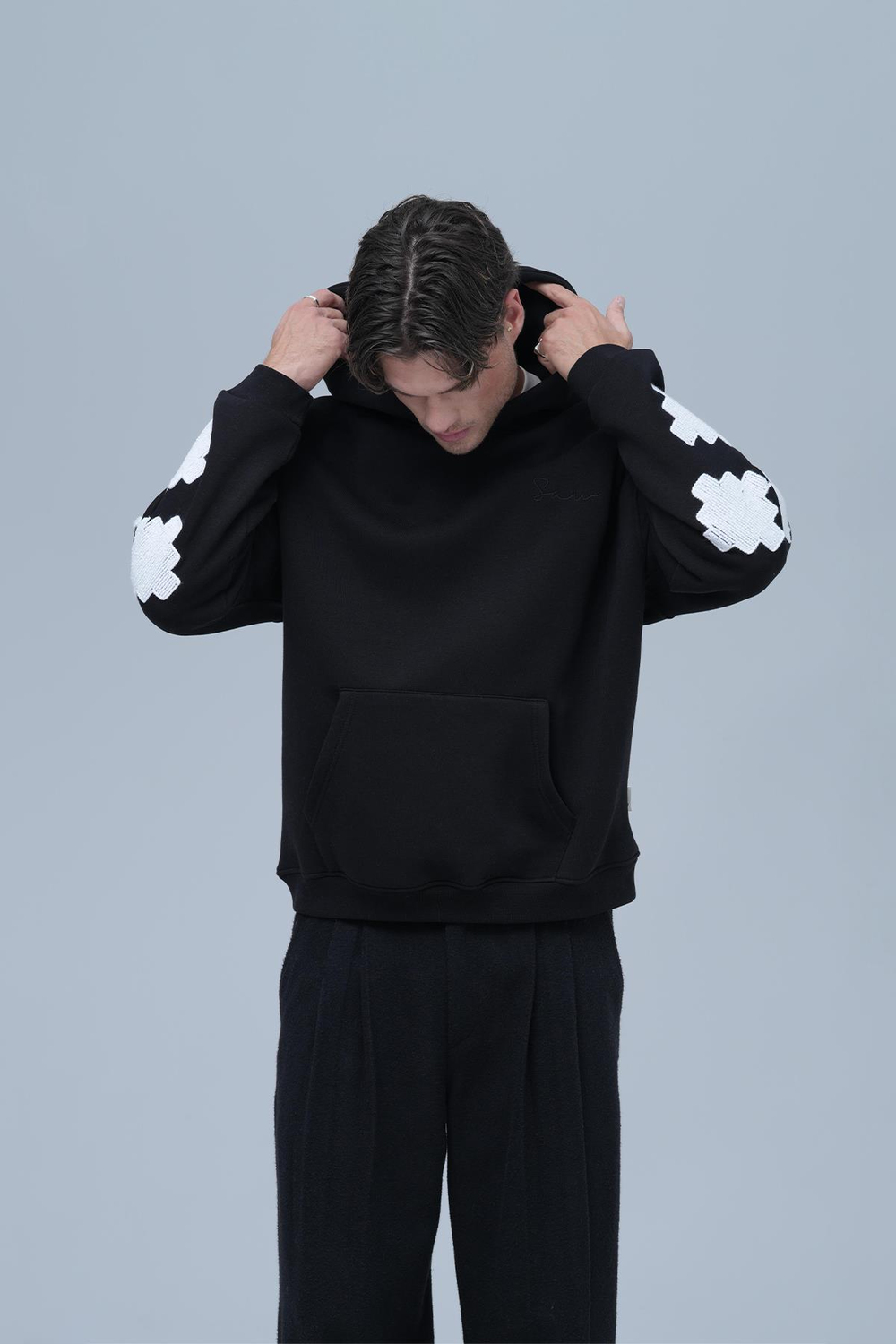 Heritage Geometry Oversize Sweatshirt Erkek Siyah
