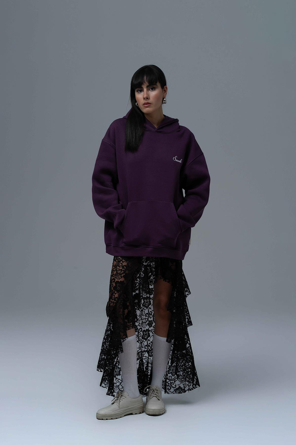 Loneliness Is a Choice Oversize Sweatshirt Kadın Mor