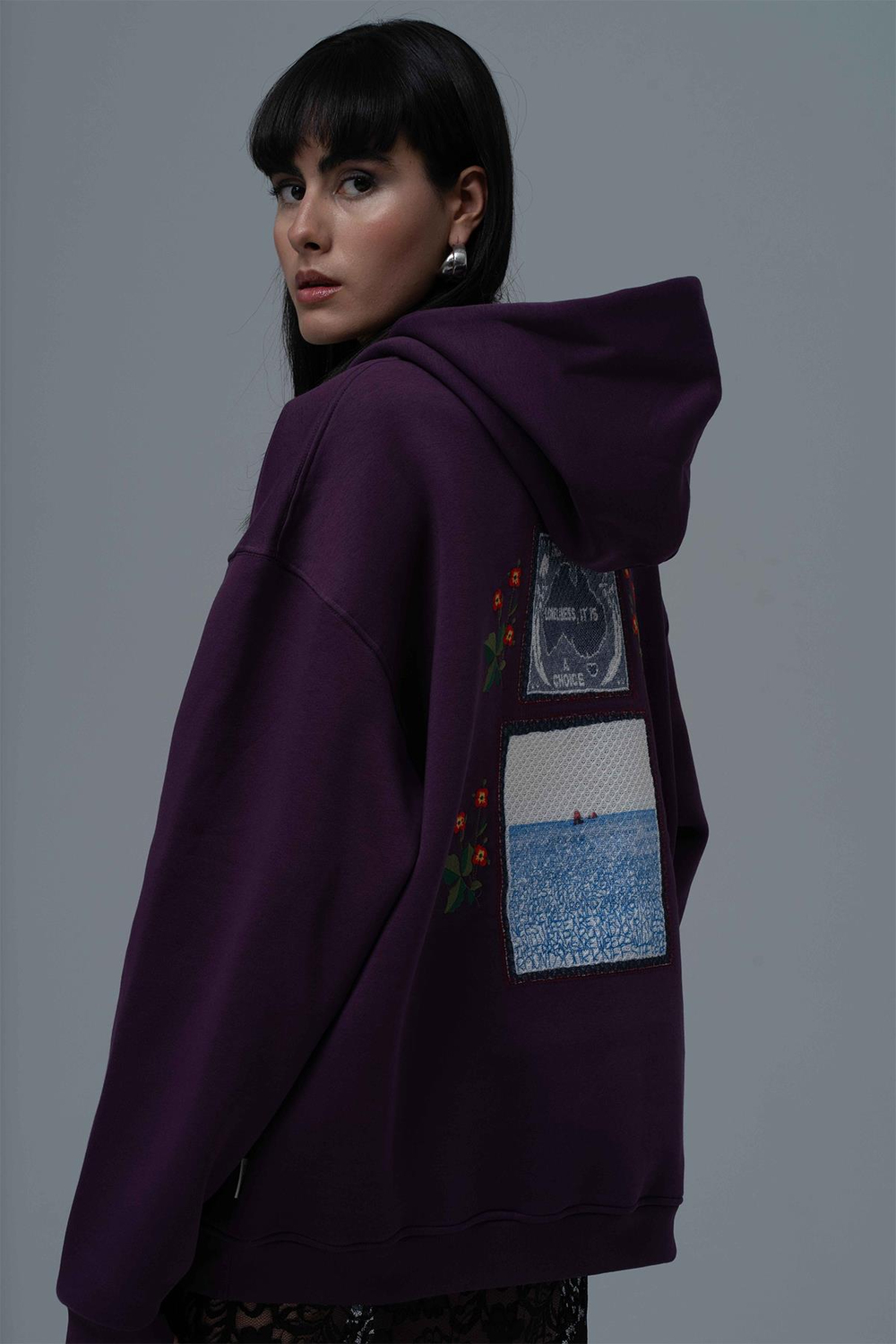 Loneliness Is a Choice Oversize Sweatshirt Kadın Mor