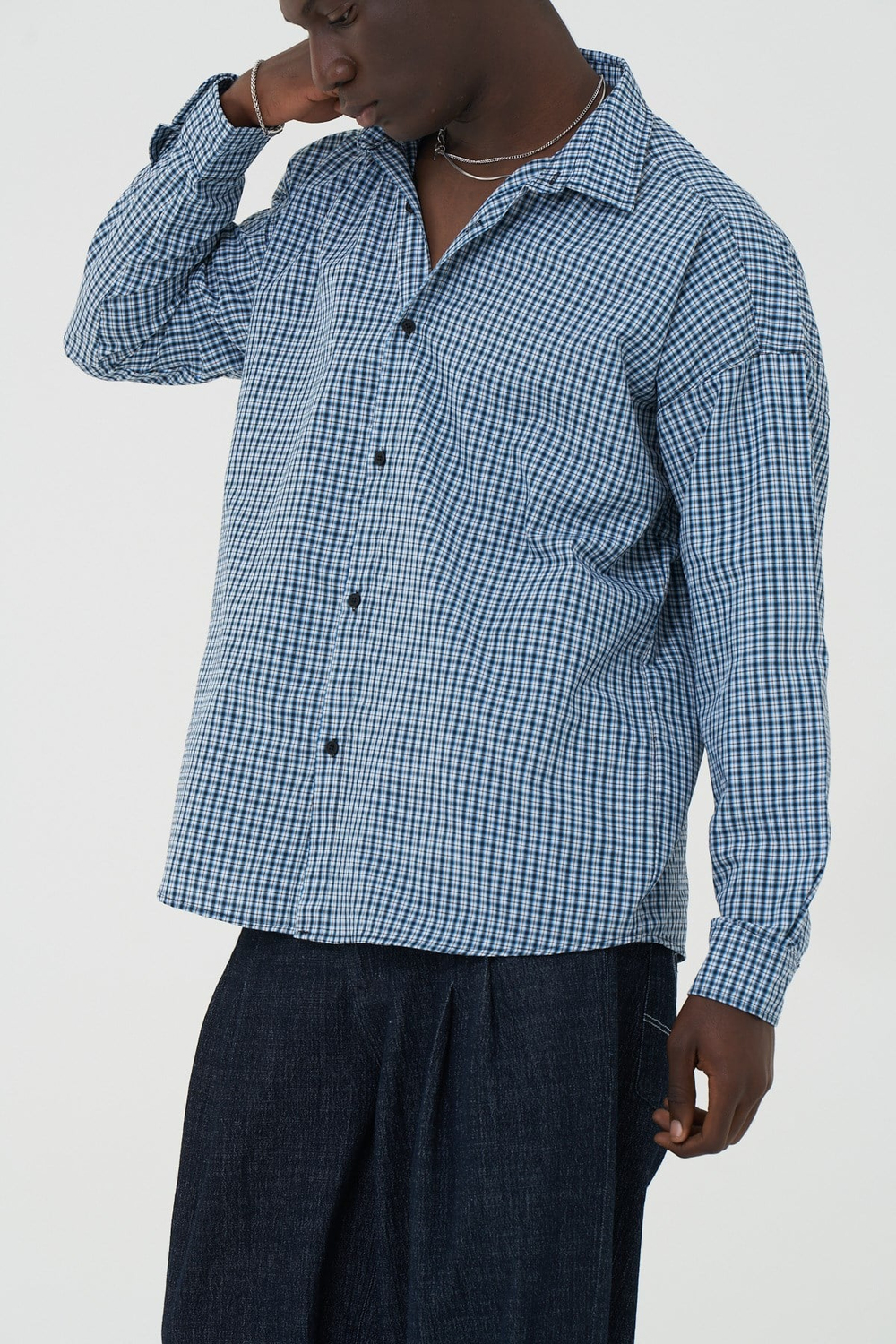 Madras Check Oversize Erkek Gömlek İndigo