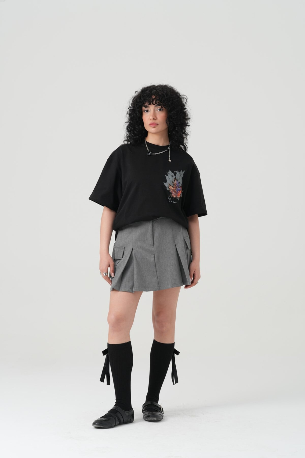 Maple Dream Oversize Kadın Tişört Siyah