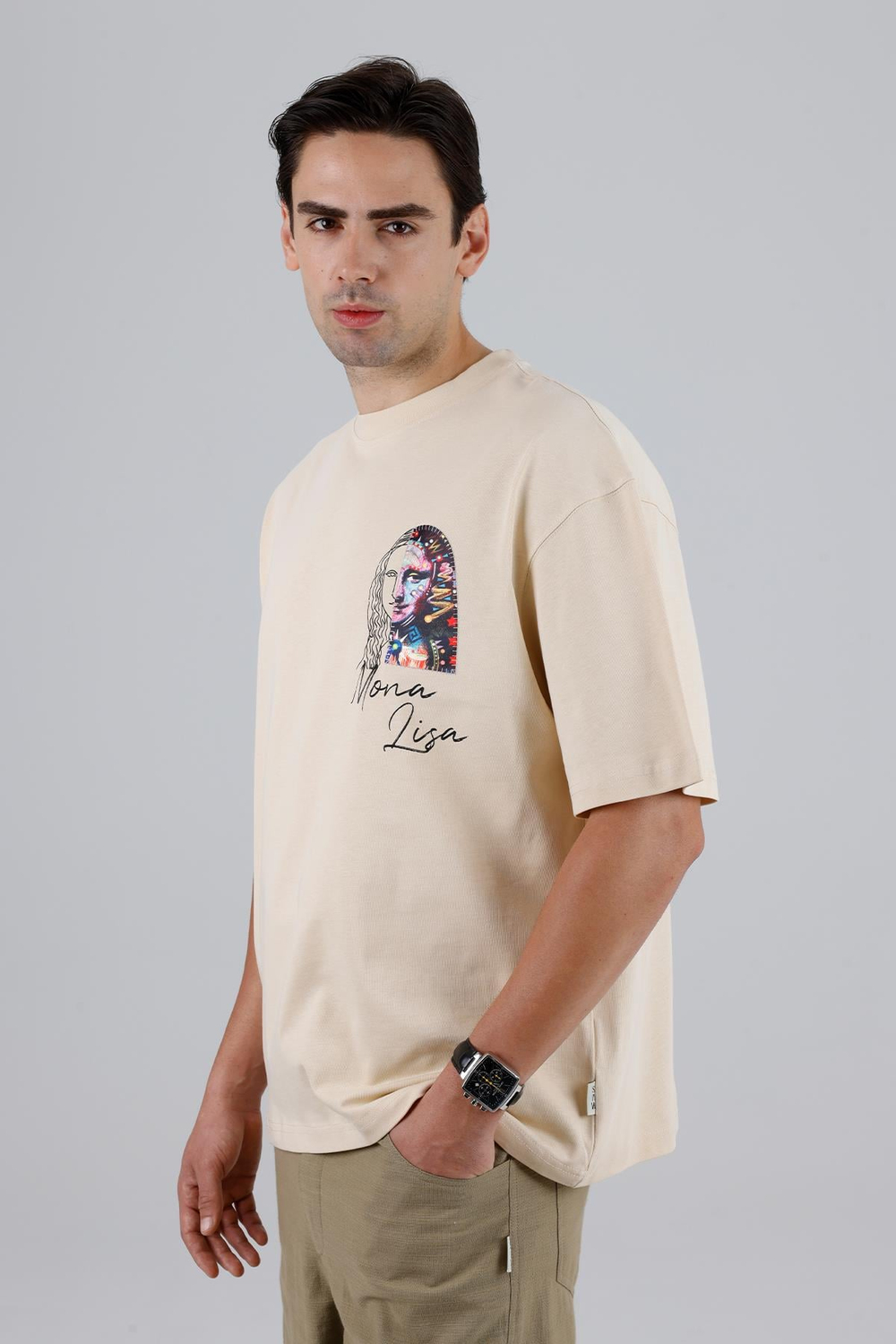 Mona Lisa Shooting Oversize Sweatshirt Erkek Stone