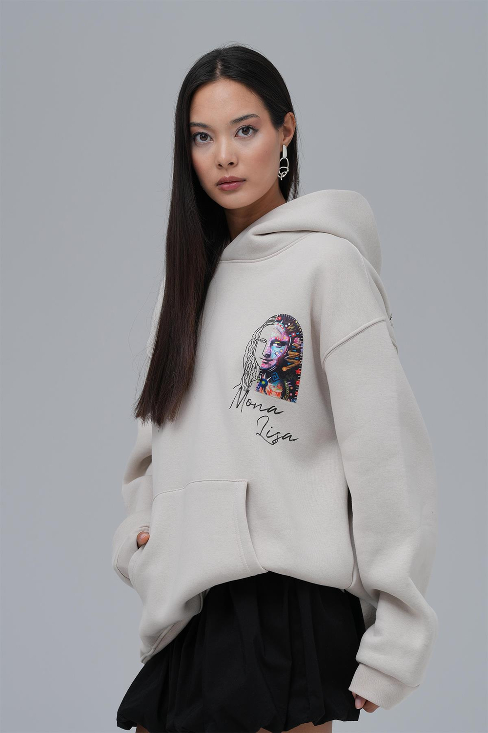 Mona Lisa Shooting Star Oversize Sweatshirt Kadın Stone