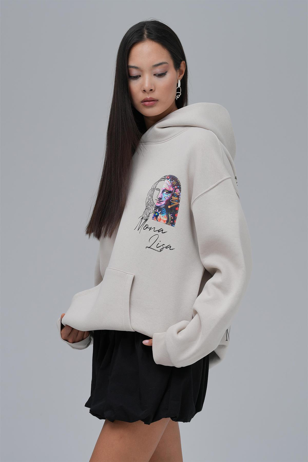 Mona Lisa Shooting Star Oversize Sweatshirt Kadın Stone