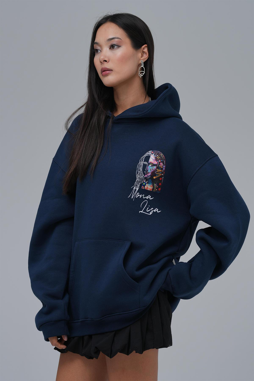 Mona Lisa Shooting Star Oversize Sweatshirt Kadın İndigo