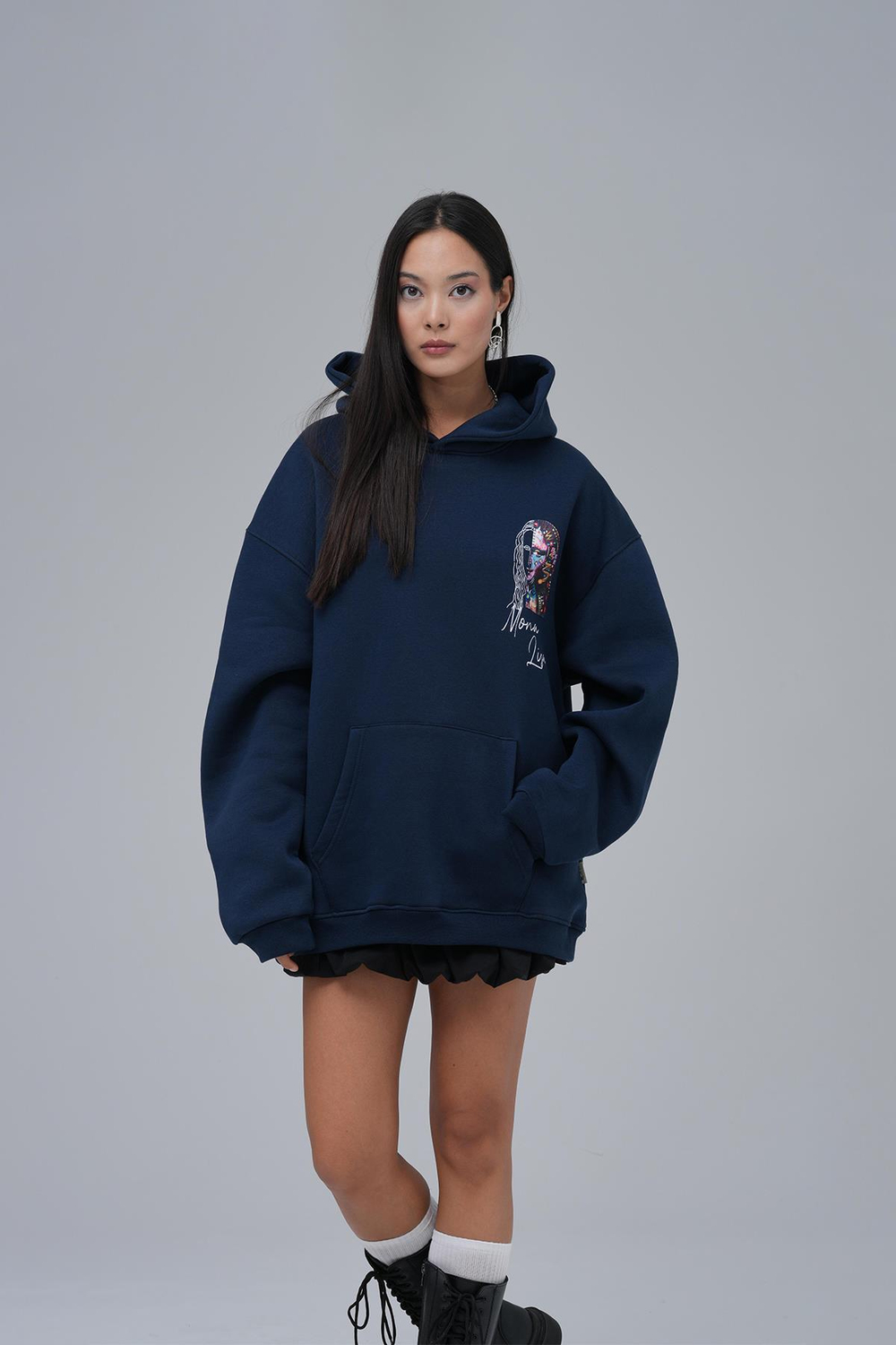 Mona Lisa Shooting Star Oversize Sweatshirt Kadın İndigo