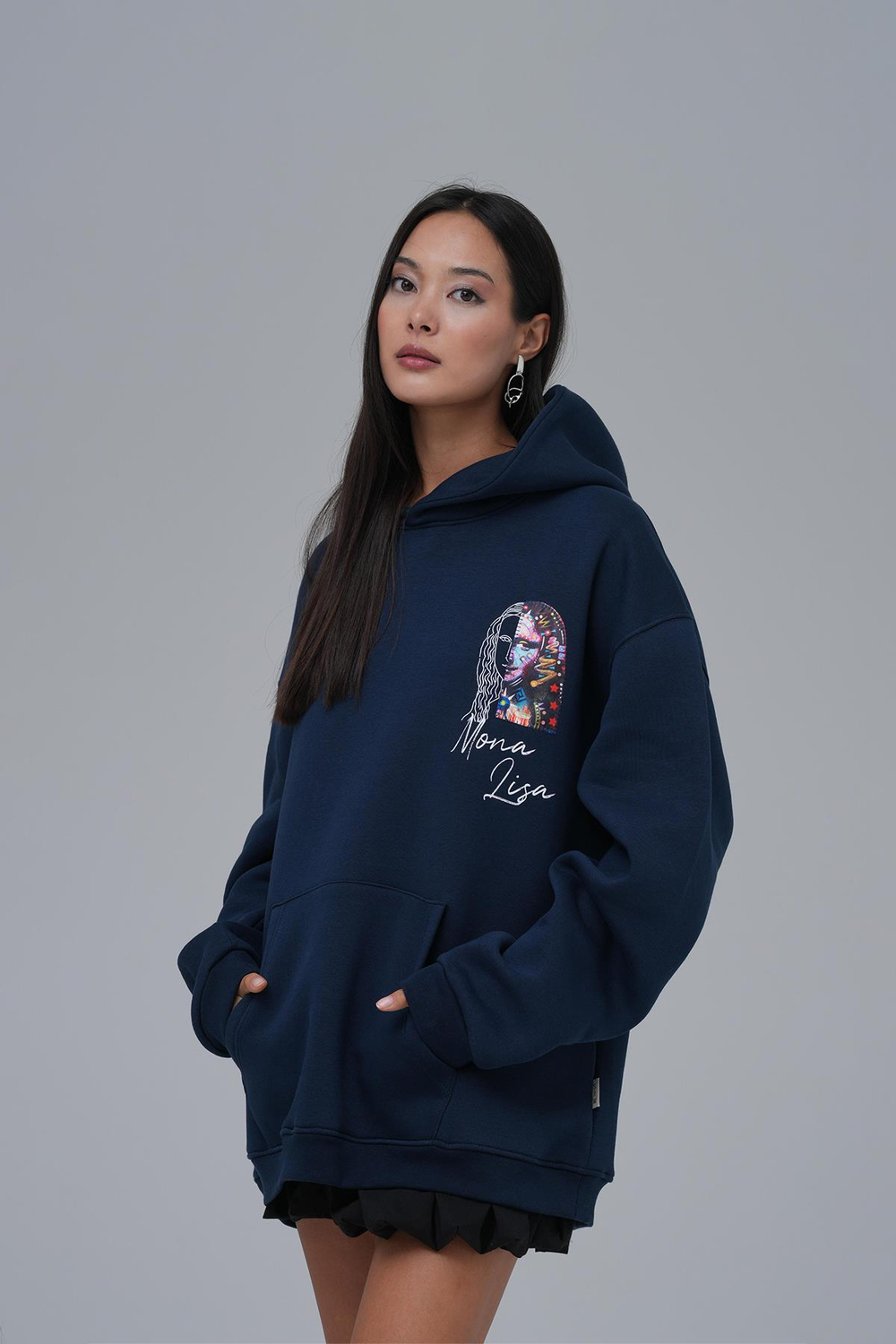 Mona Lisa Shooting Star Oversize Sweatshirt Kadın İndigo