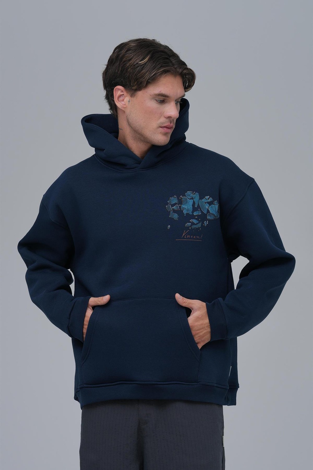 Mosaic Portrait Oversize Sweatshirt Erkek İndigo