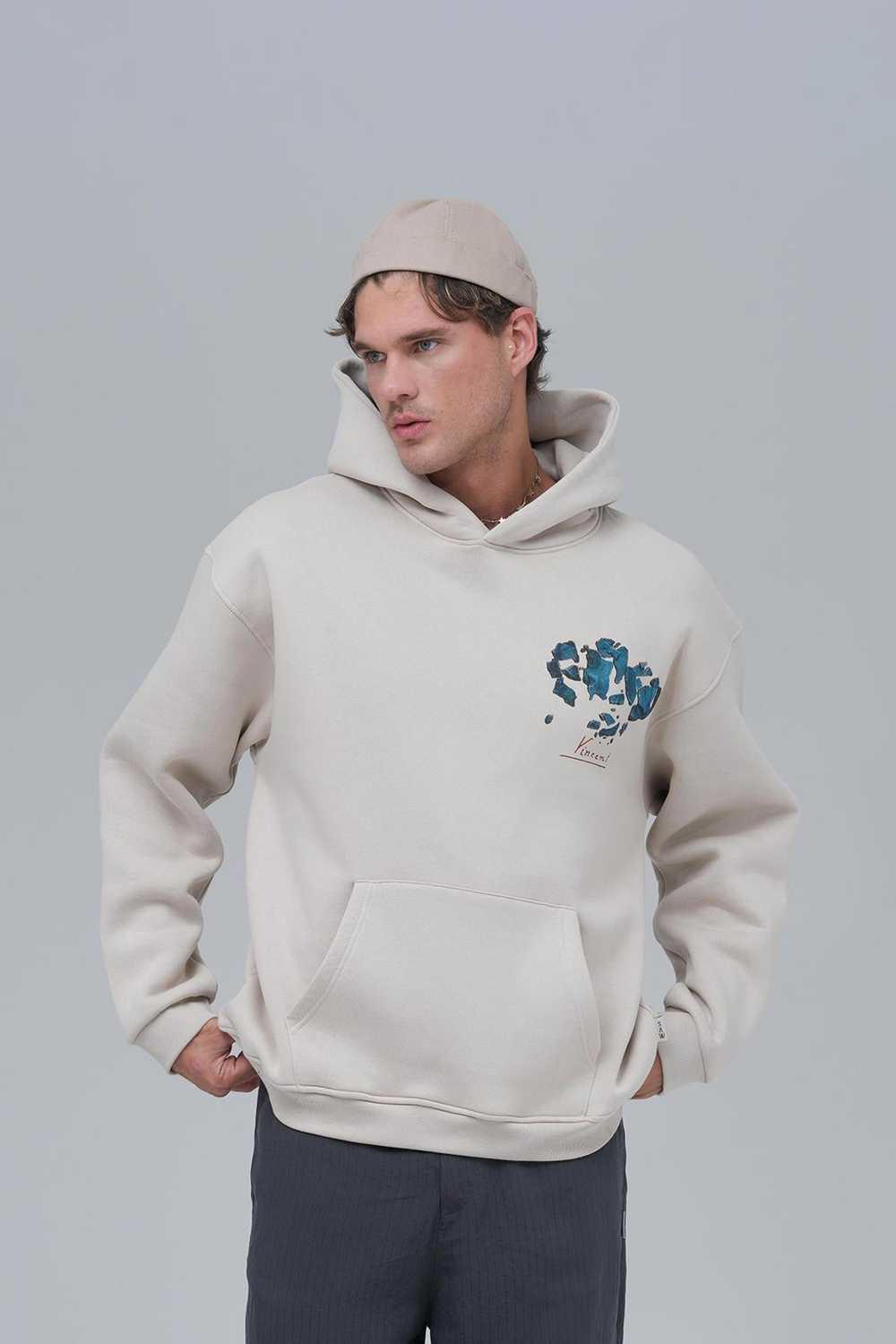 Mosaic Portrait Oversize Sweatshirt Erkek Stone