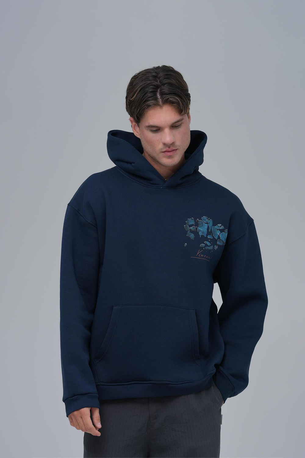 Mosaic Portrait Oversize Sweatshirt Erkek İndigo