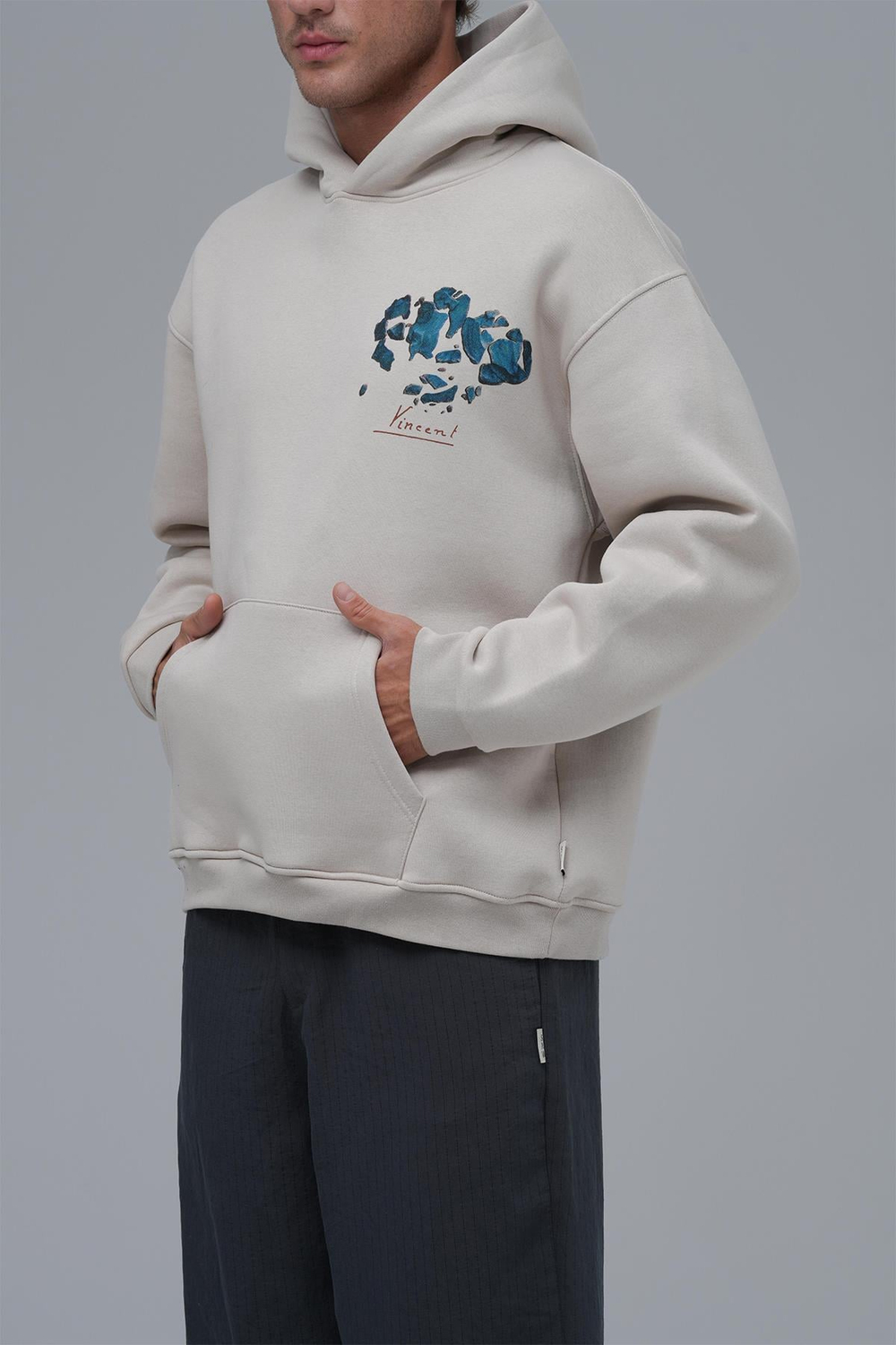 Mosaic Portrait Oversize Sweatshirt Erkek Stone