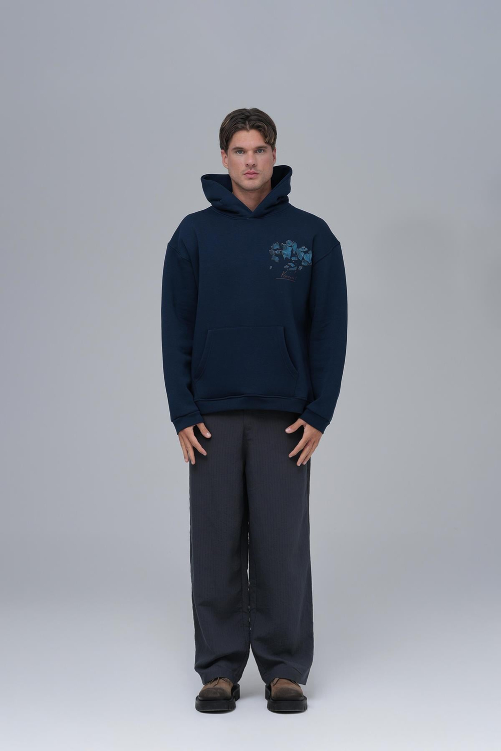 Mosaic Portrait Oversize Sweatshirt Erkek İndigo