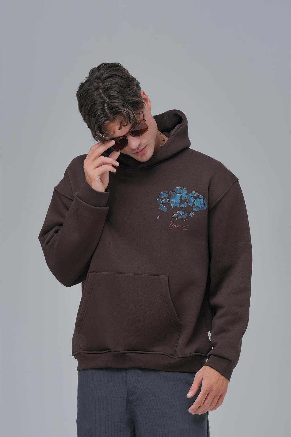 Mosaic Portrait Oversize Sweatshirt Erkek Kahverengi