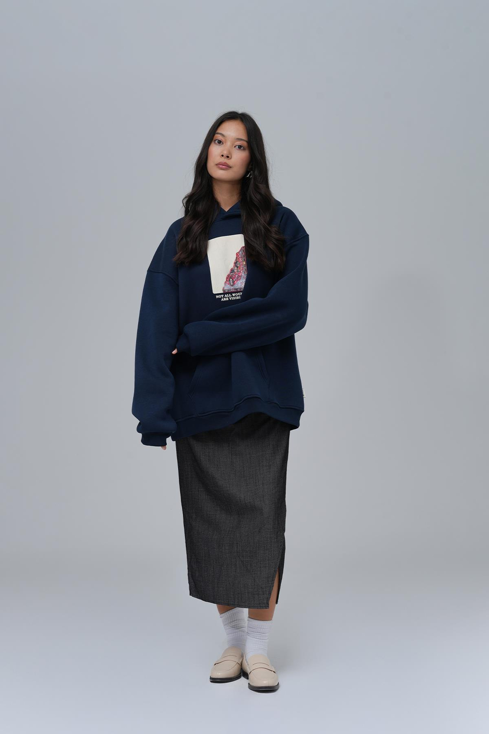 Not All Wounds Are Visible Oversize Sweatshirt Kadın İndigo