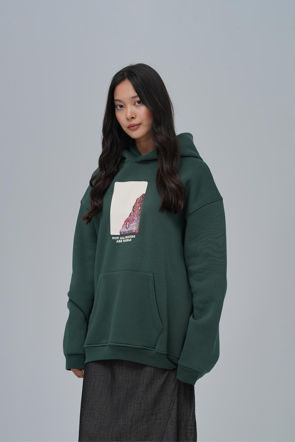 Not All Wounds Are Visible Oversize Sweatshirt Kadın Yeşil