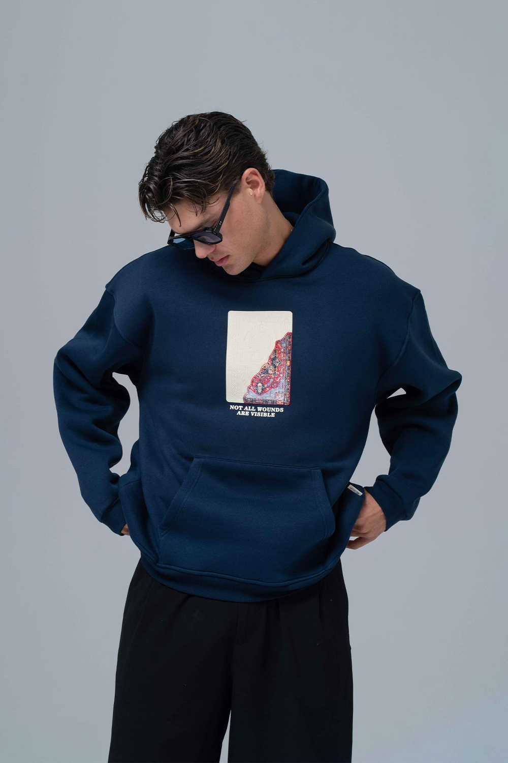 Not All Wounds Are Visible Oversize Sweatshirt Erkek İndigo