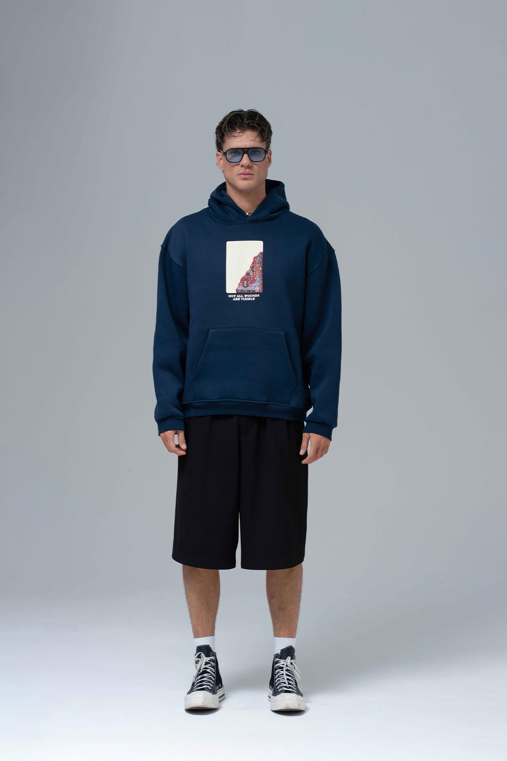 Not All Wounds Are Visible Oversize Sweatshirt Erkek İndigo