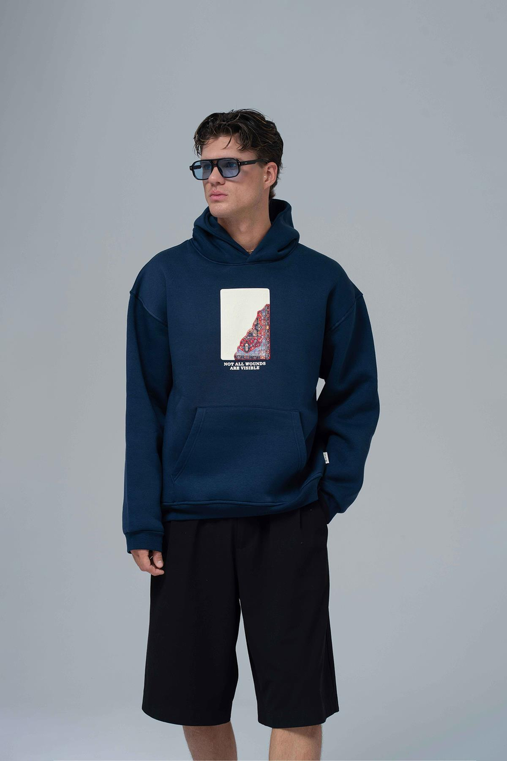Not All Wounds Are Visible Oversize Sweatshirt Erkek İndigo