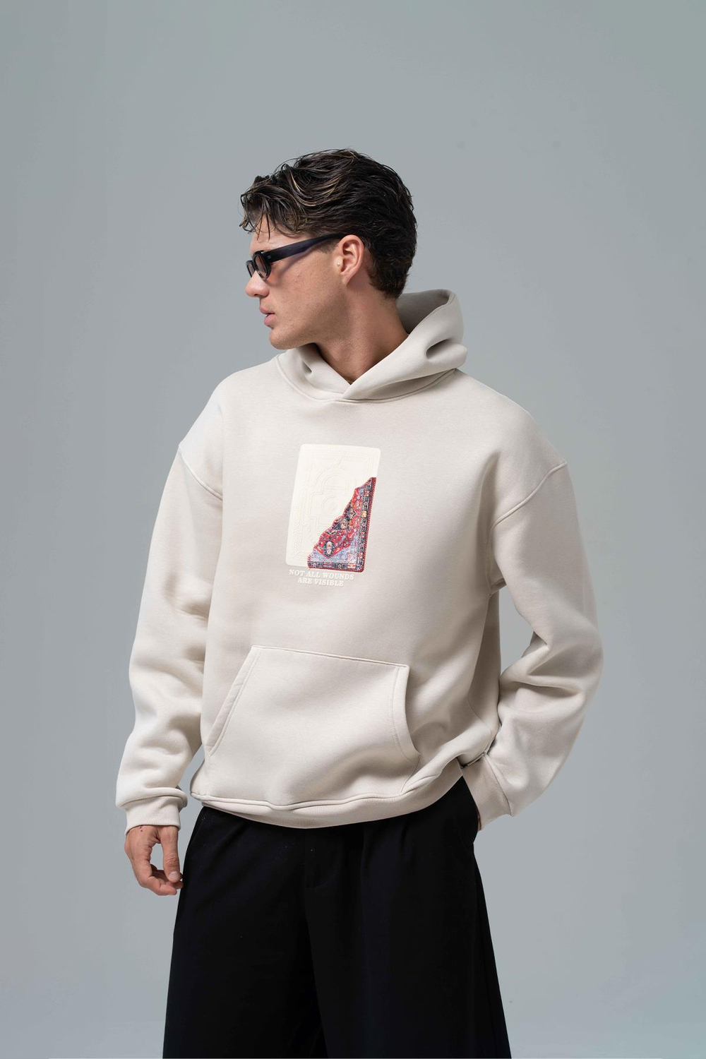 Not All Wounds Are Visible Oversize Sweatshirt Erkek Stone