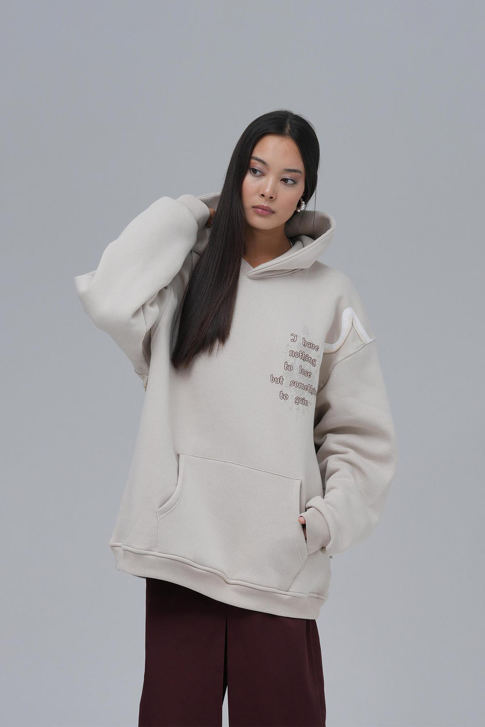 Nothing to Lose Oversize Sweatshirt Kadın Stone