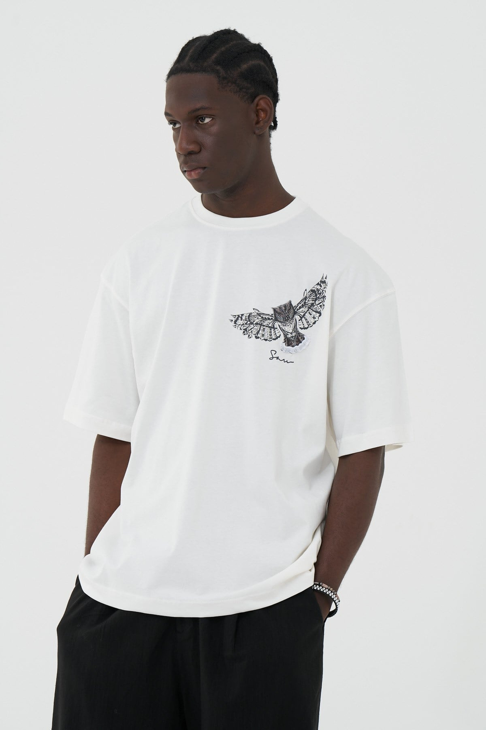 Owl Flight Oversize Erkek Tişört Ekru