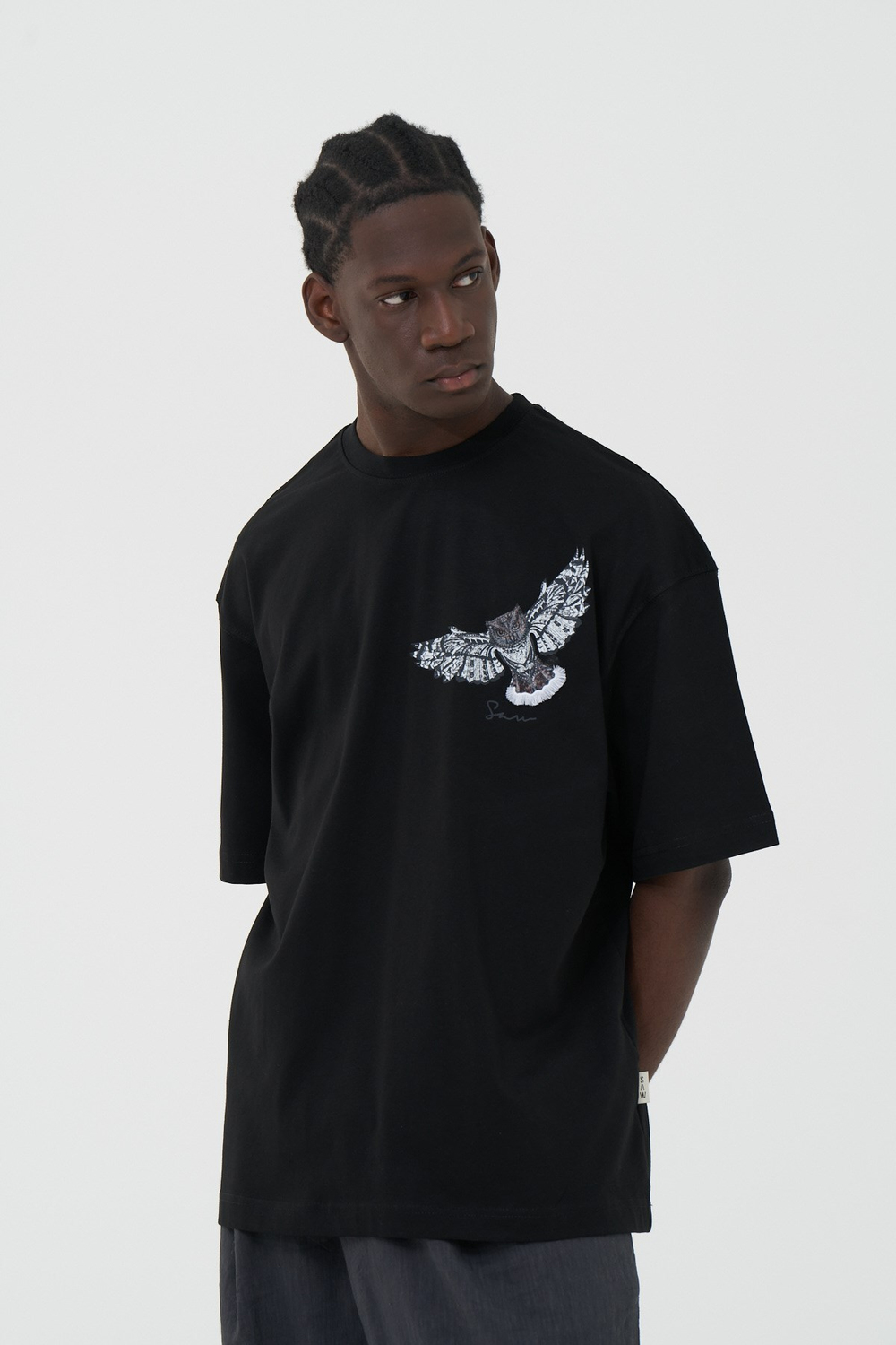 Owl Flight Oversize Erkek Tişört Siyah