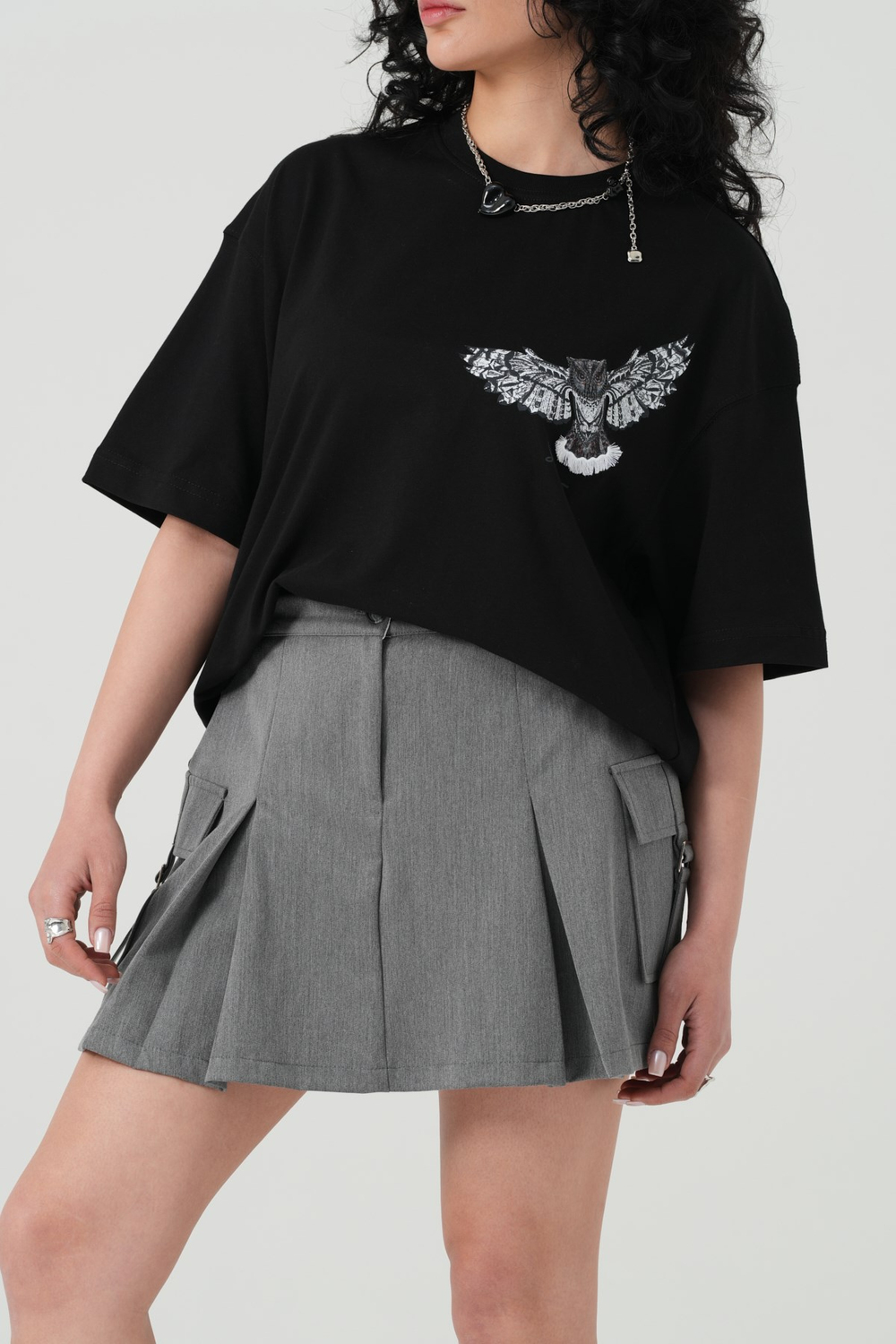 Owl Flight Oversized T-Shirt Black