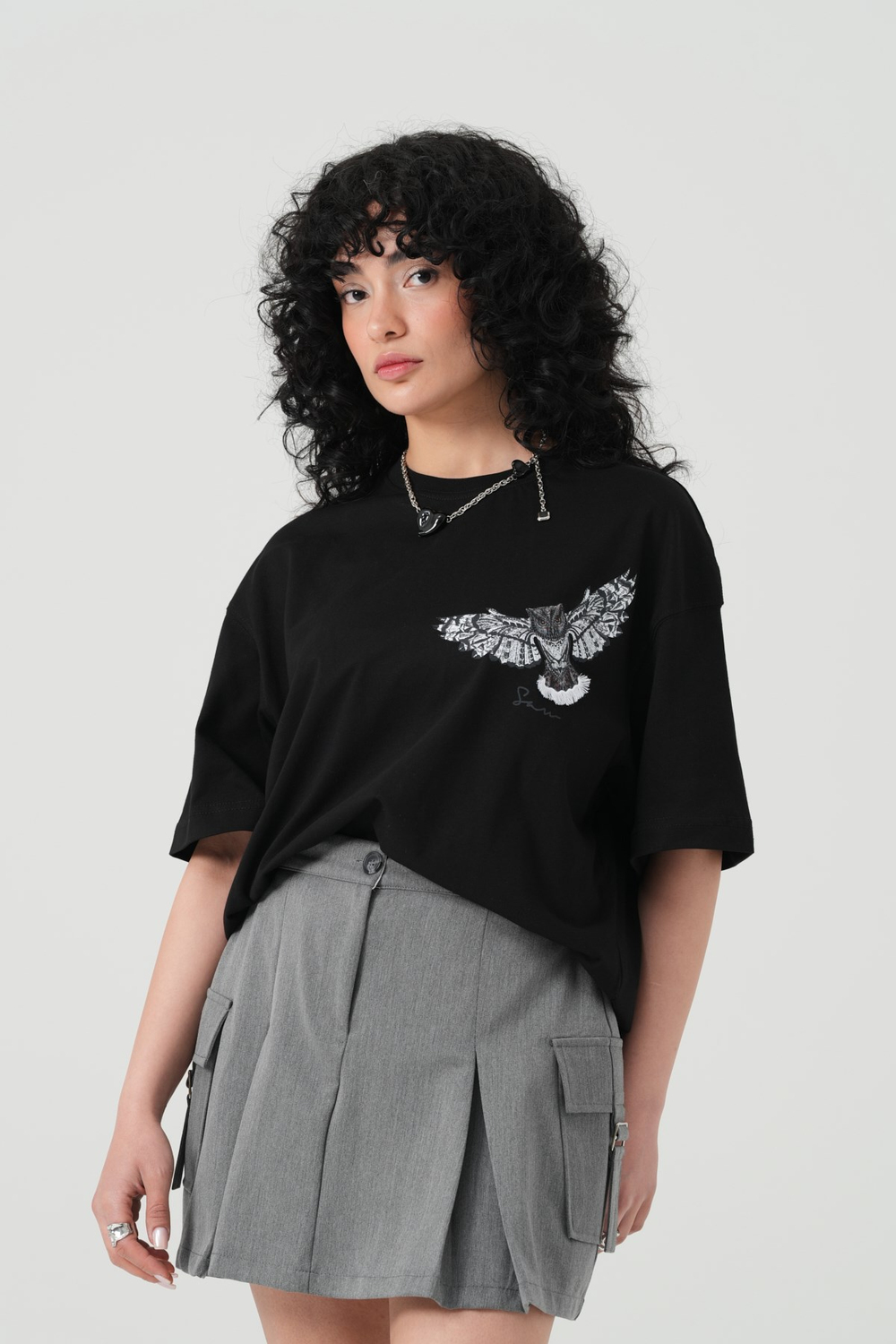 Owl Flight Oversized T-Shirt Black